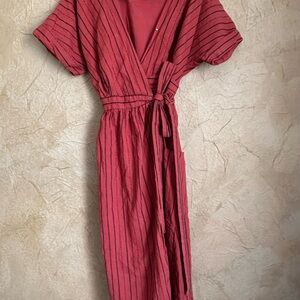 Urban Outfitters Red and Black Striped Wrap Midi Dress